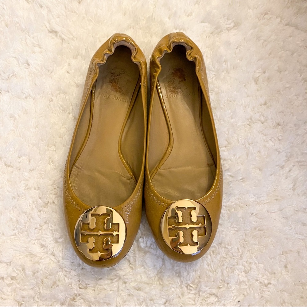 Tory Burch Patent Leather Reva Ballet Flats Sand